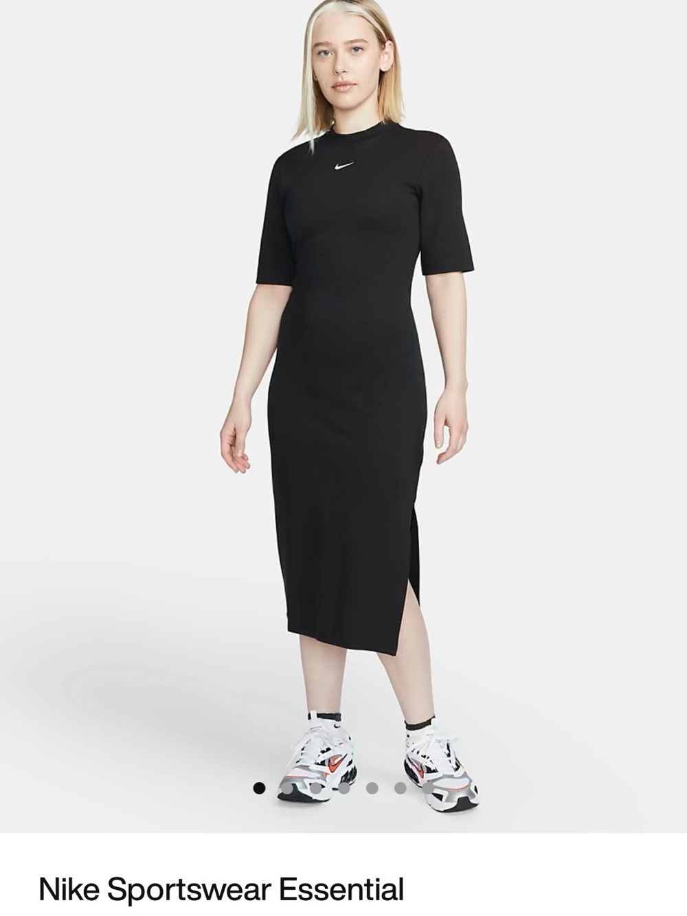 Nike Black Swoosh Short Sleeve midi Bodycon Dress with side split